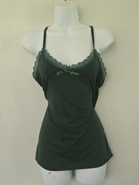 Emme Jordan Cami Camisole Tank Top Sleep? Green Bow Soft Lace Size Small